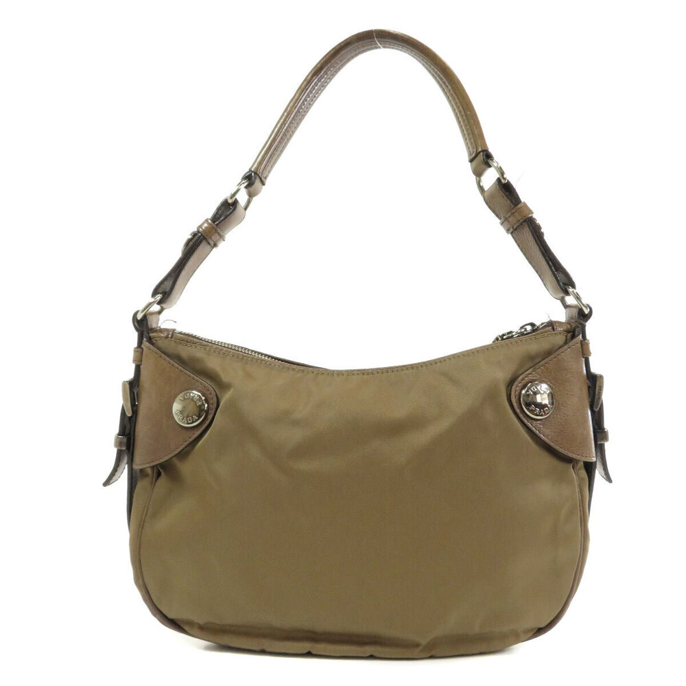 Prada tessuto shoulder bag leather khaki hobo brown